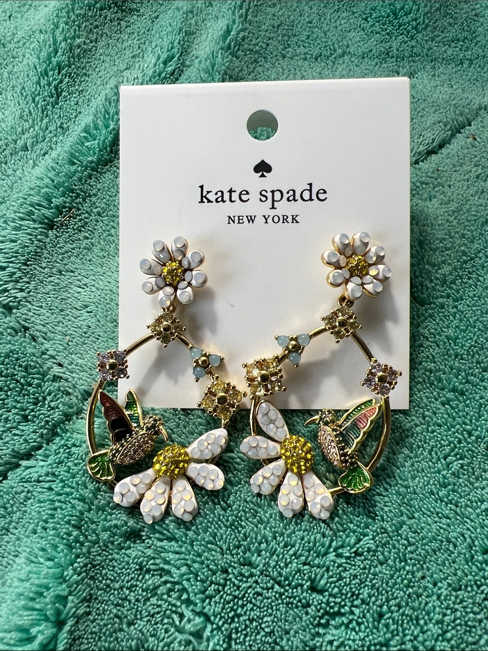 kate spade floral hoop earrings in white, yellow, green & gold